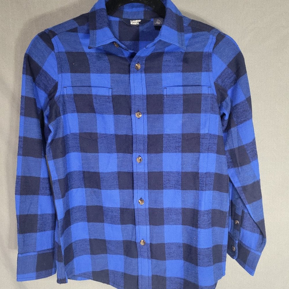 Boys Lands End Blue Fannel- size 10-12